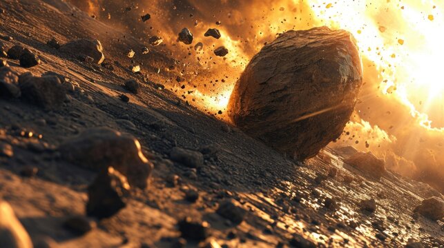 A large rock rolling on top of a sandy beach. Suitable for nature and outdoor themes