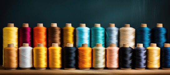 Colorful thread spools neatly stacked and ready for use.