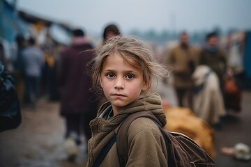 Young girl with blond hair at flea market in Paris, France