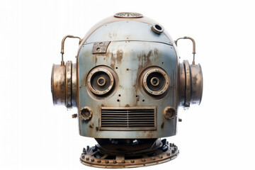 A 1950s style retro robot face isolated on a white background
