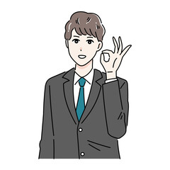 手で丸を作るビジネスパーソンのイラスト