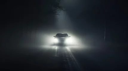 Foto op Aluminium The light of a car headlights breaking through the fog © brillianata