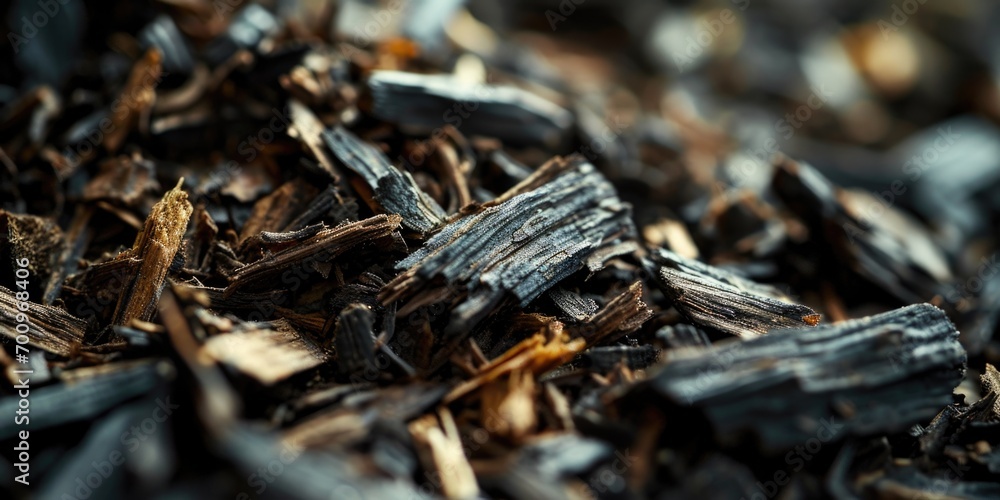 Aufkleber a close up view of a pile of wood chips. this image can be used to illustrate concepts such as fores