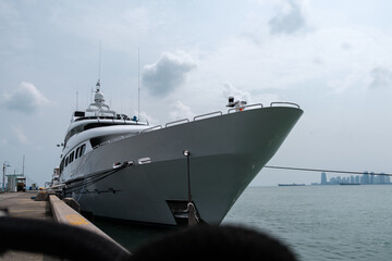 Naklejka premium White Ship Anchored in Bay