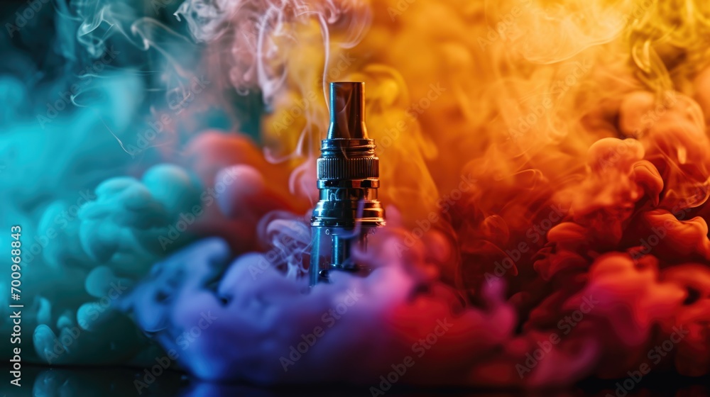 Poster A close-up view of vapor filled with vibrant colored smoke. This image can be used to create a visually stunning effect or to add a touch of creativity to any project