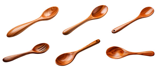 Collection of modern luxury wooden spoon on a transparent png background