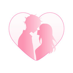Couple Kissing on Heart Shaped Background. Gradient Vector Romantic Illustration. 
