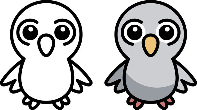 cute cartoon gray bird standing vector logo