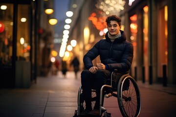 Fototapeta na wymiar busy city streets, disabled in a wheelchair 