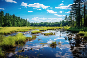 View of a wetland as conservation and sustainability background