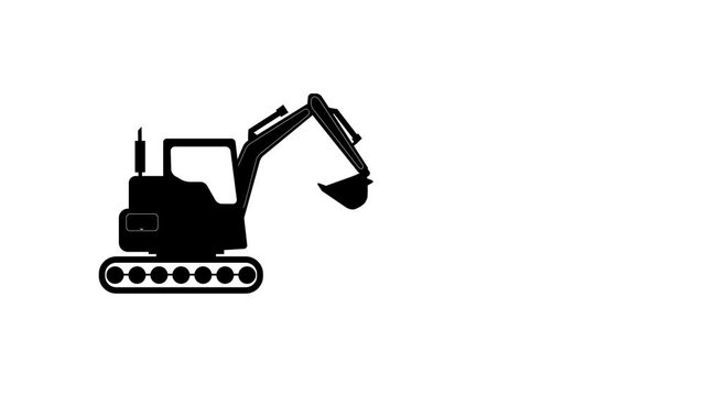 Excavator working symbol. Heavy equipment excavator icon animation.