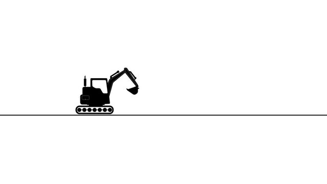 Excavator working symbol. Heavy equipment excavator icon animation.