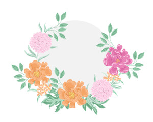Hand Drawn Pastel Rose and Hydrangea Flower Wreath