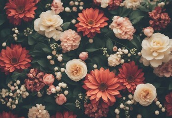 Beautiful fantasy vintage wallpaper botanical flower bunch vintage motif for floral print digital