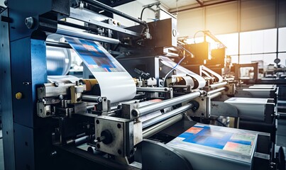 Large Printing Machine in Spacious Industrial Room - obrazy, fototapety, plakaty