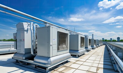 A Serene Cityscape: Rows of Cooling Units Adorn a Rooftop Oasis