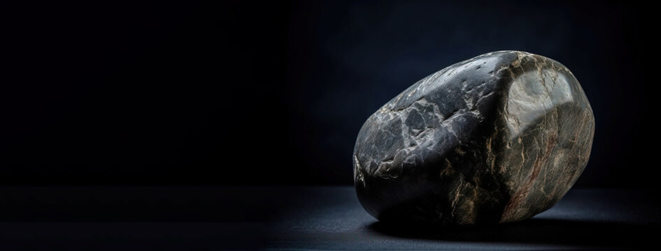 Musgravite is a rare precious natural geological stone on a black background in low key. AI generated.
