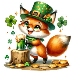 Cute Fox St Patrick's Day Clipart Illustration