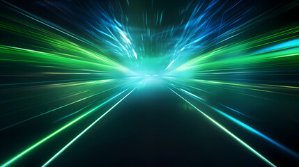 green light abstract background, data transfer, fast road, light speed, light arc