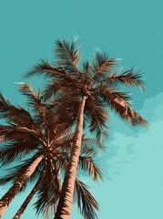 Fototapeta na wymiar Tranquil palms against a cyan sky