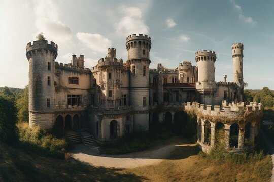 Panoramic view of castle. Generative AI