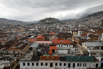 City of Quito seen from the basilica of the National Vow (Spanish: BasÃ­lica del Voto Nacional),...