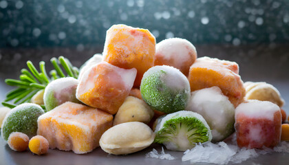 Deep frozen food. Concept of food industry.