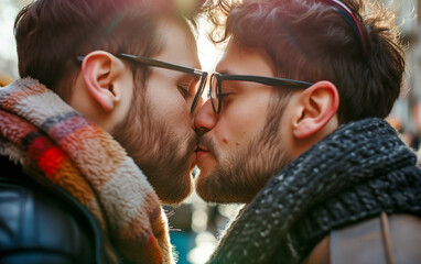 Fototapeta premium Two young men in love kissing