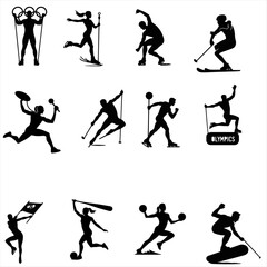 Fototapeta na wymiar set of olympics players silhouettes , set of olympic silhouettes