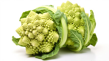 Romanesco broccoli cabbage or Roman Cauliflower isolated on white background with clipping path. - obrazy, fototapety, plakaty