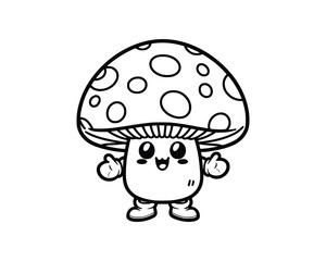 Cute Cartoon Character of mushroom for coloring book. outline line art. Printable Design. isolated white background