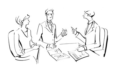 Businessmen and career women meeting at a table