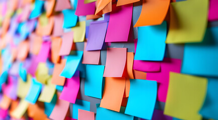  a colorful set of post it notes on the wall - obrazy, fototapety, plakaty