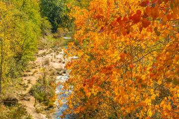 Autumn on the Vero river in the town of Pozan de Vero in the Pyrenees, Huesca