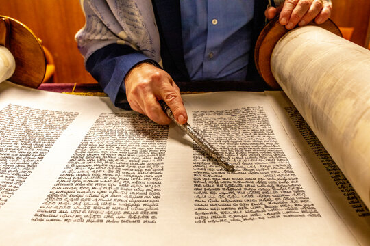 Rabbi reading sefer torah, Paris, France