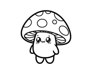 Cute Cartoon Character of mushroom for coloring book. outline line art. Printable Design. isolated white background