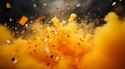 yellow smoke and confetti 