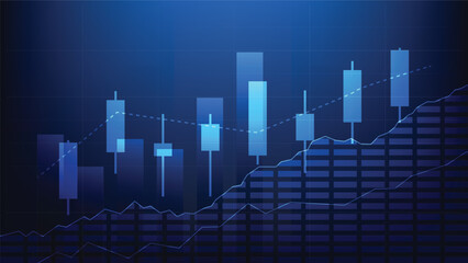 finance background with stock market statistic trend with candlesticks and bar chart

