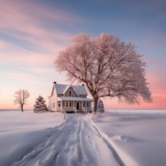 Fototapeta na wymiar completely snowy rural house 