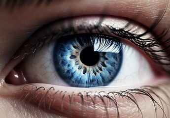 Generative AI image of blue eye closeup