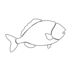 Fotobehang Continuous single-line art of fish. Cute fish one-line drawing vector and illustration  © Mst