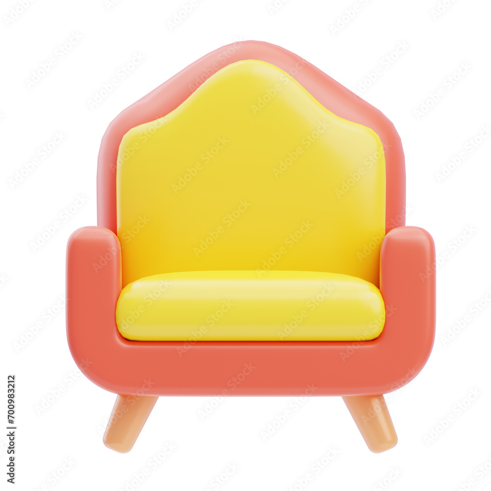 Poster 3d model of a red and yellow-themed armchair. red and yellow armchair model for a cheerful aesthetic