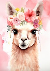Obraz premium A Majestic Llama Wearing a Beautiful Flower Crown