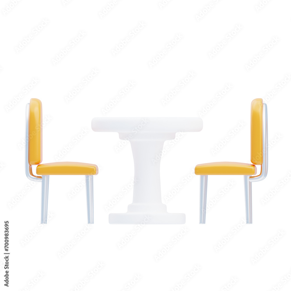 Poster 3d model of a white and yellow dining table.white and yellow dining table model for a bright. 3d ill