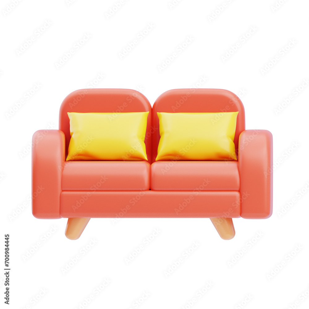 Poster 3d model of a red sofa. red sofa design for a bold and inviting living room. 3d illustration, 3d ele