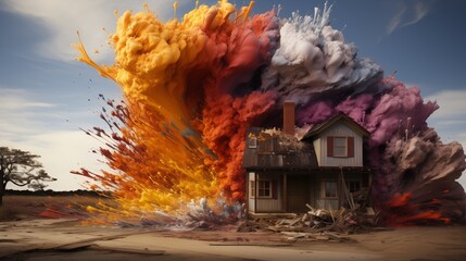 Vibrant Ranch Explosion: Abstract Cloud of Paint with Inspiring Ideas and Imagination