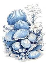A Whimsical Illustration of Shells and Flowers