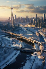Fototapeta na wymiar completely snowy modern city 
