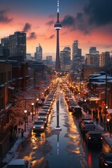 Fototapeta premium completely snowy modern city 