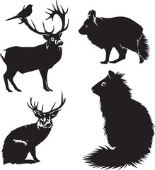 Black silhouette of Animals on white background 